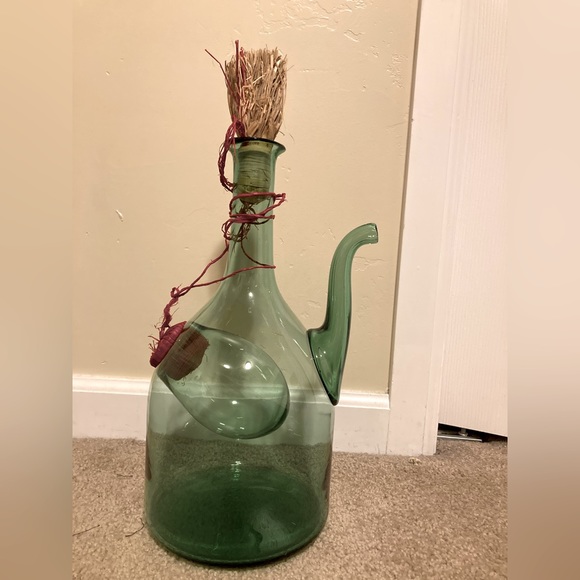 Kitchen Italian Green Glass Wine Decanter Jug Ice Chamber Straw